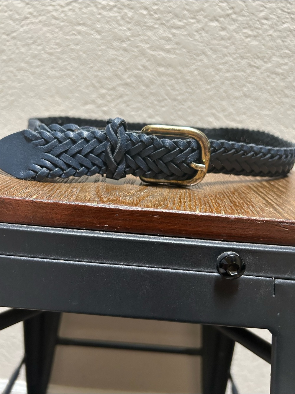 Vintage Capezio Navy Blue Braided Leather Belt Gold Buckle M/L Boho